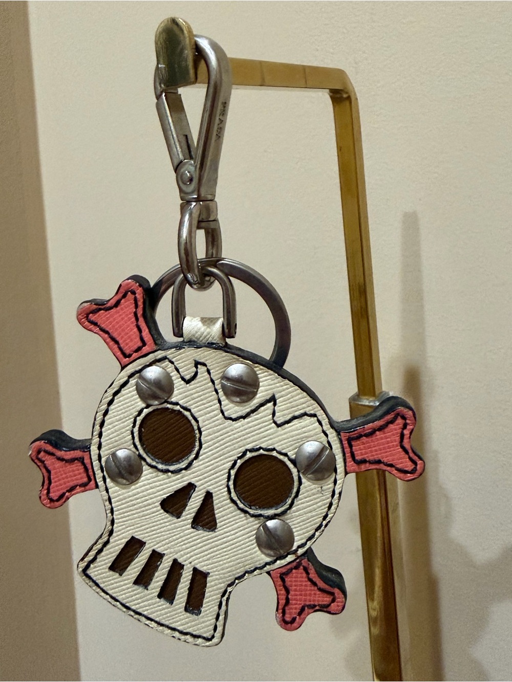 Prada Skull & Crossbones Leather Keychain